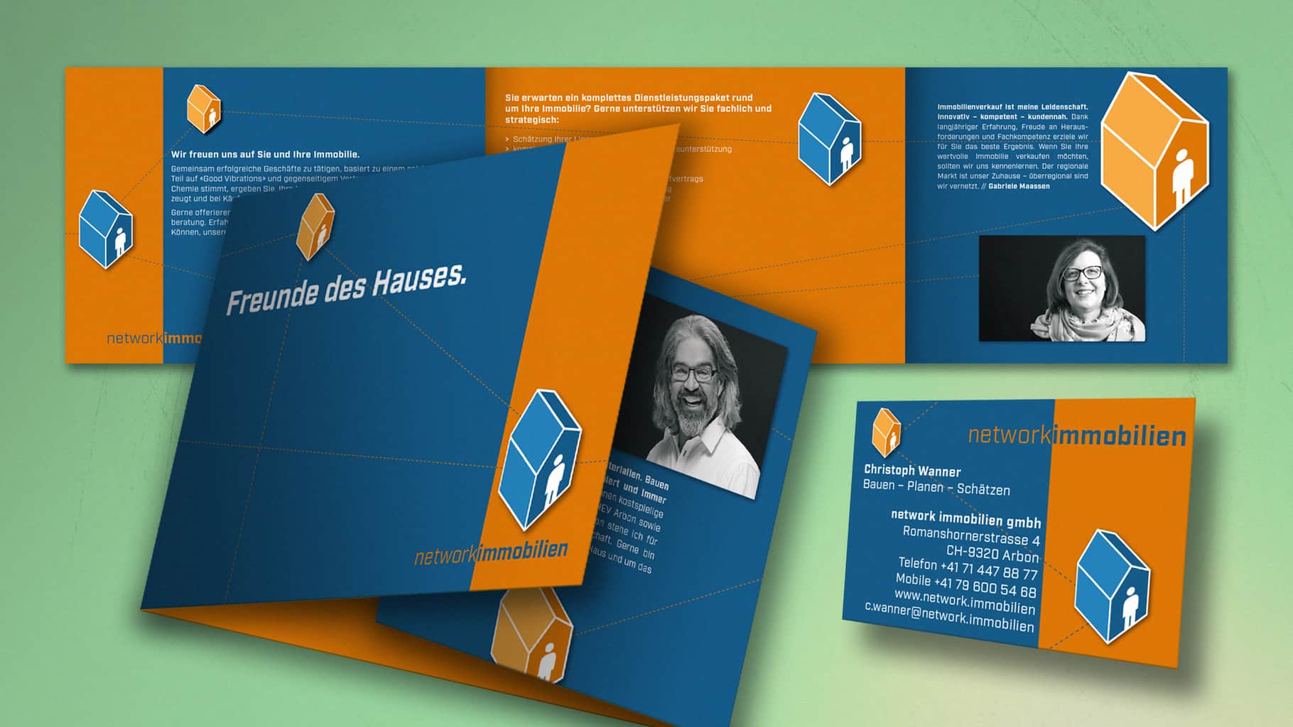 Mailing mit eingesteckten Visitenkarten für network immobilien GmbH